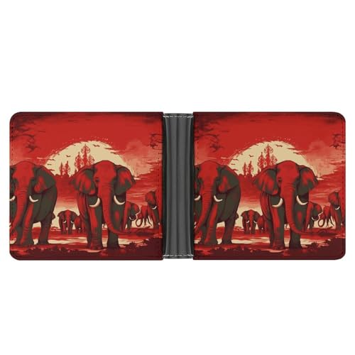 Dwrepo Herren-Ledergeldbörse Bifold Wallet für Männer Elefanten Rot Slim Wallet mit mehreren Karten Klassischer Passcase Herren Kartenhalter Schwarz Einheitsgröße Klassisch Schwarz Einheitsgröße von Dwrepo