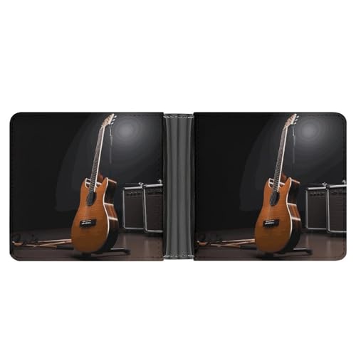 Dwrepo Herren-Ledergeldbörse Bifold Wallet für Männer Musikinstrument Gitarre Slim Wallet mit mehreren Karten Klassischer Passcase Herren Kartenhalter, schwarz, Einheitsgröße, klassisch, schwarz, von Dwrepo