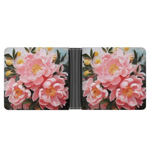 Dwrepo Herren-Ledergeldbörse Bifold Wallet für Männer Pfingstrose Blume Slim Wallet mit mehreren Karten Klassischer Passcase Herren Kartenhalter Schwarz Einheitsgröße Klassisch Schwarz Einheitsgröße von Dwrepo