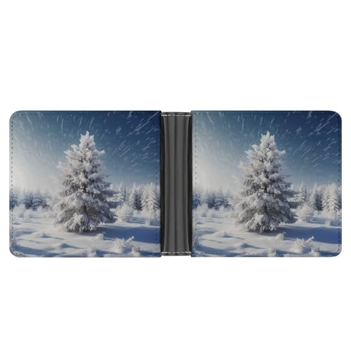 Dwrepo Herren-Ledergeldbörse Bifold Wallet für Männer Schnee Kiefer Baum Weihnachten Slim Wallet mit mehreren Karten Klassischer Passcase Herren Kartenhalter, schwarz, Einheitsgröße, klassisch, von Dwrepo