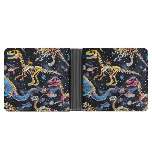 Dwrepo Herren-Ledergeldbörse Bifold Wallet für Männer Schwarz Dinosaurier Skelett Slim Wallet mit mehreren Karten Klassischer Passcase Herren Kartenhalter Schwarz Einheitsgröße Klassisch Schwarz von Dwrepo