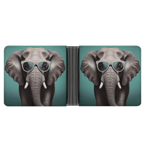 Dwrepo Herren-Ledergeldbörse für Herren, Elefant mit Brille, schlanke Brieftasche mit mehreren Karten, klassischer Passcase, Kartenhalter, Schwarz, Einheitsgröße, klassisch, schwarz, Einheitsgröße, von Dwrepo