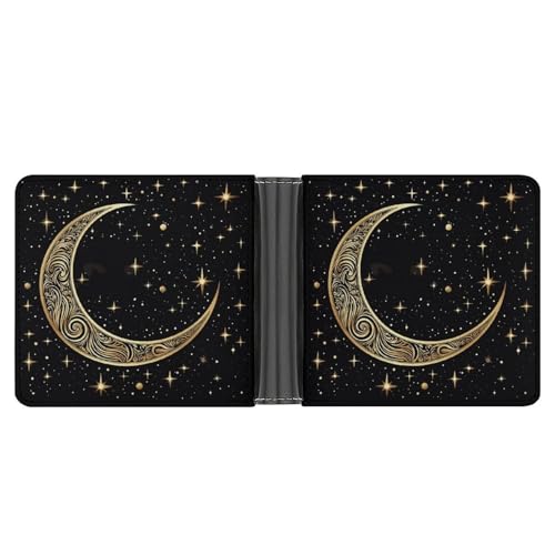 Dwrepo Herren-Ledergeldbörse mit Halbmond-Muster, schlanke Brieftasche mit mehreren Karten, klassischer Passcase, Kartenhalter, Schwarz, Einheitsgröße, klassisch, schwarz, Einheitsgröße, klassisch, von Dwrepo