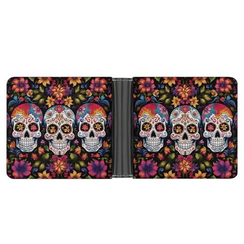 Dwrepo Herren-Ledergeldbörse mit bunten Totenköpfen, schlanke Brieftasche mit mehreren Karten, klassischer Passcase, Kartenhalter, Schwarz, Einheitsgröße, klassisch, schwarz, Einheitsgröße, klassisch, Dwrepo Herren-Ledergeldbörse mit bunten Totenköpfen, schlanke Brieftasche mit mehreren Karten, klassischer Passcase, Kartenhalter, Schwarz, Einheitsgröße, klassisch, schwarz, Einheitsgröße, klassisch, von Dwrepo