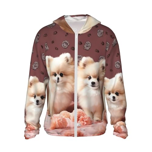 Dwrepo LSF 50+ Pomeranians Welpen und Punktdruck Sonnenschutz Hoodie Jacke Full Zip Langarm Sonnenshirt, Schwarz, L von Dwrepo