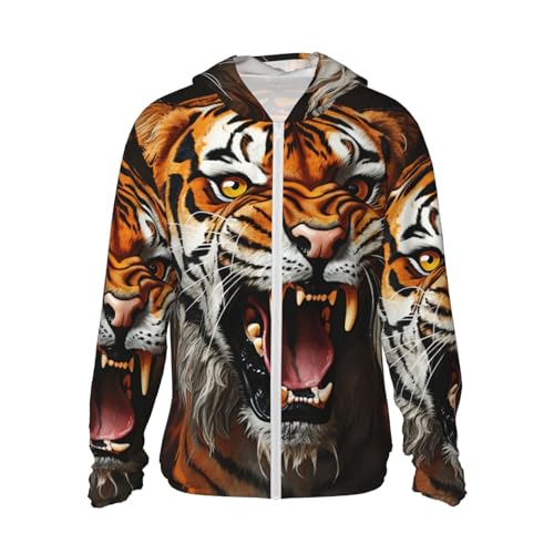 Dwrepo LSF 50+ Roaring Tiger Print Sonnenschutz Hoodie Jacke Full Zip Langarm Sonnenshirt, Schwarz, XL von Dwrepo