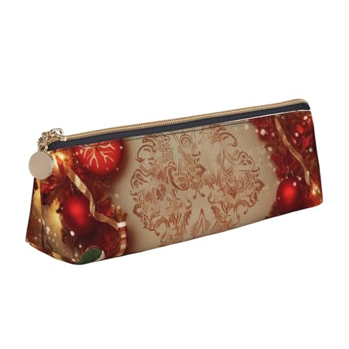 Dwrepo Leder-Federmäppchen für Damen und Herren, Federmäppchen mit Reißverschluss, tragbares Federmäppchen, Frohe Weihnachten, Ornament, Stifttasche, kleine Make-up-Tasche, Münztasche für Arbeit von Dwrepo
