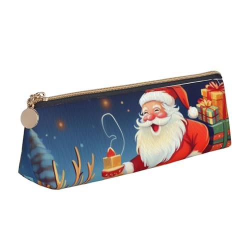 Dwrepo Leder-Federmäppchen für Damen und Herren, Federmäppchen mit Reißverschluss, tragbares Federmäppchen, Frohe Weihnachten, Schneemann, Stifttasche, kleine Make-up-Tasche, Münztasche für Arbeit von Dwrepo