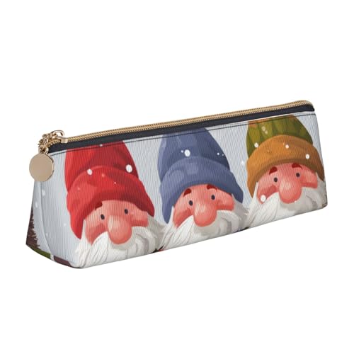 Dwrepo Leder-Federmäppchen für Damen und Herren, Federmäppchen mit Reißverschluss, tragbares Federmäppchen, Weihnachten, Winter, Zwerge, Stifttasche, kleine Make-up-Tasche, Münztasche für Arbeit von Dwrepo