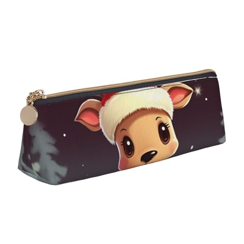 Dwrepo Leder-Federmäppchen für Damen und Herren, Federmäppchen mit Reißverschluss, tragbares Federmäppchen, niedliches Weihnachts-Rentier, Stiftetasche, kleine Make-up-Tasche, Münztasche für Arbeit von Dwrepo