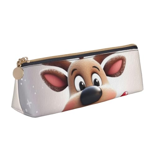 Dwrepo Leder-Federmäppchen für Damen und Herren, Federmäppchen mit Reißverschluss, tragbares Federmäppchen, niedliches Weihnachts-Rentier, Stiftetasche, kleine Make-up-Tasche, Münztasche für Arbeit von Dwrepo