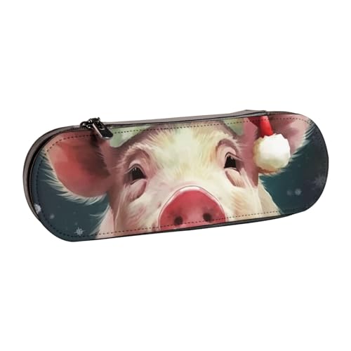 Dwrepo Leder-Federmäppchen mit Reißverschluss, Federmäppchen, Weihnachten, Tier, niedliches Federmäppchen für Damen und Herren, Federmäppchen, Reise-Make-up-Tasche, Münztasche für Arbeit, Büro von Dwrepo