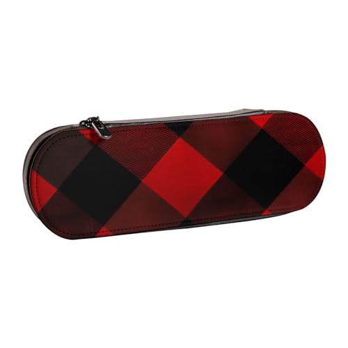 Dwrepo Leder-Federmäppchen mit Reißverschluss, kariert, rot und schwarz, niedliches Federmäppchen für Damen und Herren, Federmäppchen, Reise-Make-up-Tasche, Münztasche für Arbeit, Büro, Schwarz Dwrepo Leder-Federmäppchen mit Reißverschluss, kariert, rot und schwarz, niedliches Federmäppchen für Damen und Herren, Federmäppchen, Reise-Make-up-Tasche, Münztasche für Arbeit, Büro, Schwarz von Dwrepo