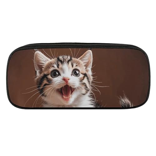 Dwrepo Niedliches Federmäppchen mit glücklichem Kätzchen, tragbares Federmäppchen, großes Fassungsvermögen, Stifteetui, Make-up-Tasche für Erwachsene, Bürogeschenke, niedliches glückliches Kätzchen, von Dwrepo
