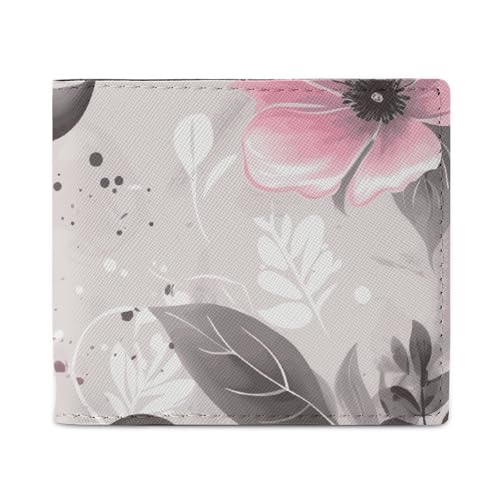 Dwrepo Portemonnaie mit rosa Blumen und Blättern auf grauem Leder für Damen und Herren, kleine Kreditkartenbörse, schmale Geldbörse, zweifache Geldbörse, Kartenhalter, Geldbörse, weiß, Einheitsgröße, Dwrepo Portemonnaie mit rosa Blumen und Blättern auf grauem Leder für Damen und Herren, kleine Kreditkartenbörse, schmale Geldbörse, zweifache Geldbörse, Kartenhalter, Geldbörse, weiß, Einheitsgröße, von Dwrepo