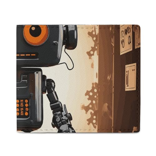 Dwrepo Schwarze Roboter-Geldbörsen für Damen und Herren, Leder, kleine Kreditkartenbörse, schmale Geldbörse, Bifold Wallet, Kartenhalter, Geldbörse, weiß, Einheitsgröße, lässig, weiß, Einheitsgröße, von Dwrepo