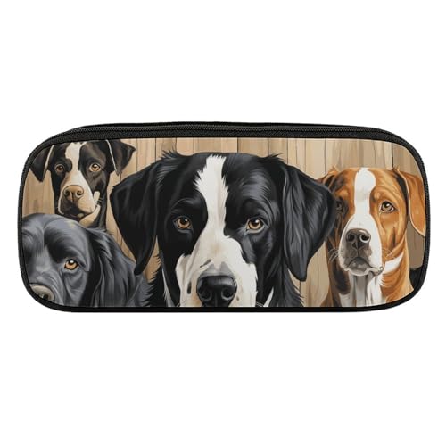 Federmäppchen mit Hundemotiv, tragbar, großes Fassungsvermögen, Make-up-Tasche für Erwachsene, Büro, Geschenke, Schwarz und Weiß, Einheitsgröße, Federmäppchen, Schwarz und Weiß, Schwarz-Weißer Hund, von Dwrepo