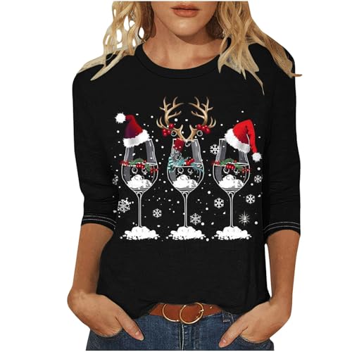 3/4 Arm Weihnachtspullover Damen Sale Clearance, Weihnachten Pullover GroßE GrößEn Freizeithemd Casual Festliche Oberteile FüR Frauen Damenblusen 3/4 Arm Bluse Tshirt Mit Weihnachtsmotiv T-Shirt von DxanDn