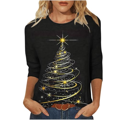 3/4 Arm Weihnachtspullover Damen Sale Clearance, Weihnachten Pullover GroßE GrößEn Freizeithemd Casual Festliche Oberteile FüR Frauen Damenblusen 3/4 Arm Bluse Tshirt Mit Weihnachtsmotiv T-Shirt von DxanDn