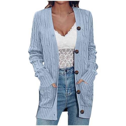 Damen Strickjacke Sale Clearance, Strick Cardigan Elegant Strickjacken Mit Taschen Mit KnöPfen Strickwaren üBergroßE Pullover Strickmantel FüR Winter Langarm Grobstrick-Cardigan Open Front Sweater von DxanDn