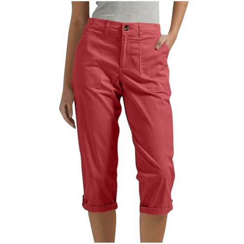 DxanDn Cargohose Damen Sommer Günstig Leicht Caprihose Cargohose 3/4 Wanderhose Sommer Stretch Lässig Locker Bequem Trekkinghose Locker Kurze Atmungsaktiv Outdoorhose Reise Hose mit 4 Taschen von DxanDn