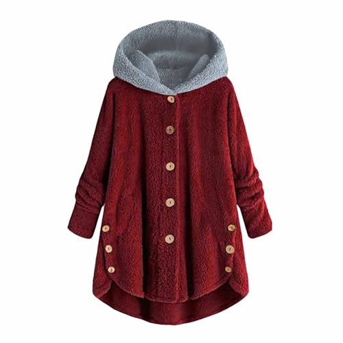 PlüSchjacke Damen Sale Clearance, Wollmantel Teddy Fleecejacke Winterjacke Lang Warm GefüTtert Fleecemantel LäSsige Kuscheljacke Flauschig Wintermantel Kapuzenjacke Mit Taschen Knopf Kapuzenpulli von DxanDn
