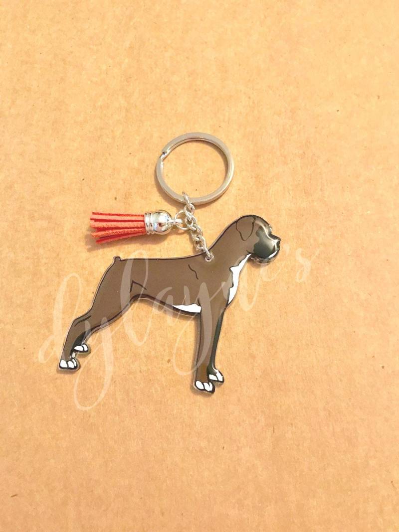 Personalisierter Boxer Hund Acryl Schlüsselanhänger Haustier Reißverschluss von DyLaynes