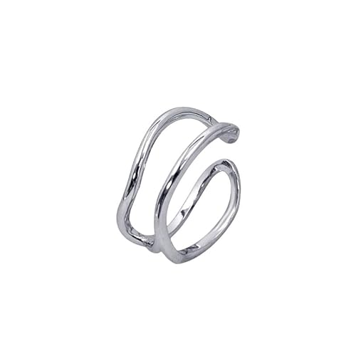 DyLyz 925 Sterling Silber Ring Vintage Antik Unregelmäßige Doppellinien Geometrische Offene Ringe Cool Gothic Punk Verstellbarer Silberring Statement Fingerring Daumenring für Männer Frauen von DyLyz