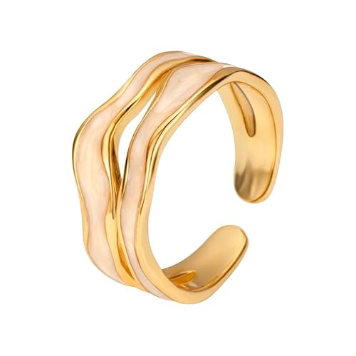 DyLyz 925 Sterling Silber Ring Vintage Elegante Emaille Ringe Mode Doppelte Linien Geometrisch Offen Verstellbar Stapelringe Statement Antik Fingerring für Männer Frauen von DyLyz