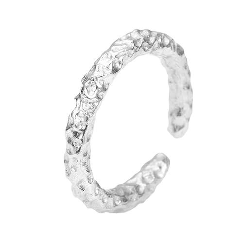 DyLyz 925 Sterling Silber Ring Vintage unregelmäßige geometrische gehämmerte Ringe Mode Textur offen verstellbar Stapelringe Statement antiker Fingerring für Männer Frauen von DyLyz