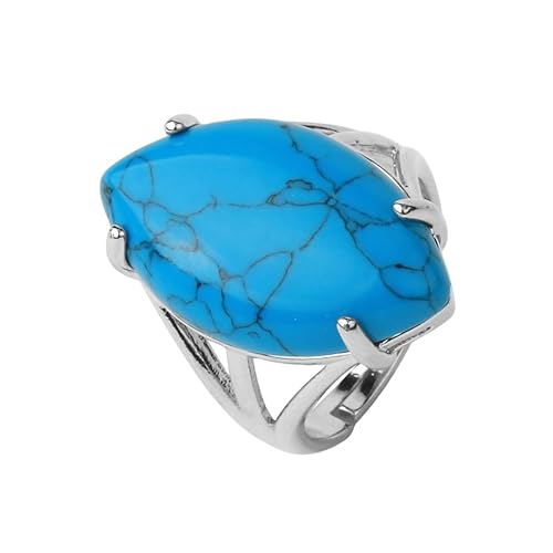 DyLyz Boho Ringe mit blauem Türkisstein handgefertigt Vintage Stil geometrischer Chakra Ring natürlicher Edelstein Kristall Geburtsstein Ring Statement Ring verstellbar für Party Urlaub von DyLyz