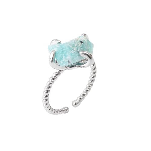 DyLyz Boho Unregelmäßiger Amazonit Stein Offene Ringe Vintage Krallen Krappenfassung Rohstein Silber Twist Ring Natürlicher Kristall Geburtsstein Chakra Ringe Für Party Urlaub von DyLyz