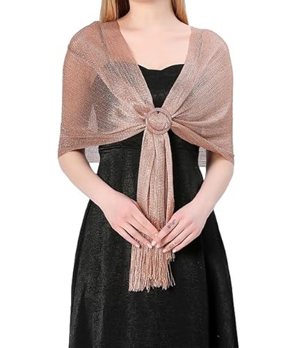 DyLyz Glitzernde Boleros für Damen in Roségold elegante Tücher mit Schnalle leichter transparenter Schal mit Quasten Vintage Mesh Bolero Überwurf Umhang für Abendkleider Partys von DyLyz