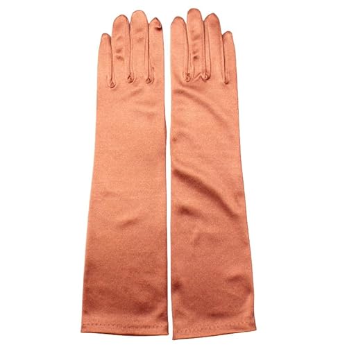 DyLyz Lange Satin Opernhandschuhe für Damen braun Braut/Hochzeitshandschuhe ellenbogenlange Handschuhe Abend/Opern/Cosplay Handschuhe Vollfinger Fäustlinge Partyhandschuhe Accessoires im von DyLyz