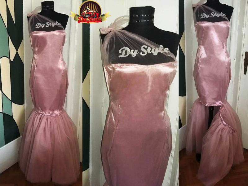 Custom Mermaid Burlesque Kostüm Kleid Teelänge Meerjungfrau Partykleid Rosa von DyStyle