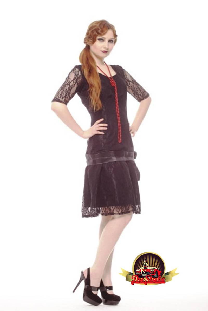 Elegante Schwarze Flapper Kleid Mit Ärmeln Brautjungfer Spitze Plus Größe Große Gatsby Prom Elegante Schwarze Flapper Kleid Mit Ärmeln Brautjungfer Spitze Plus Größe Große Gatsby Prom von DyStyle