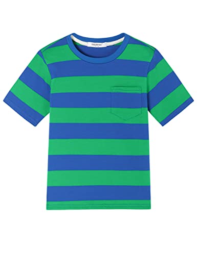 Dybker Jungen Mädchen Baumwolle Kurzarm Gestreiftes T-Shirt Kinder T-Shirt Alter 4T 5 6 7 8 9 10 11 12 Shirt mit Rundhalsausschnitt, Königsblau und Grün, Alter 7–8 Jahre von Dybker