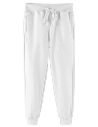 Dybker Jungen Trainingshose Fleece Jogger Sweatpants mit Taschen Dicke Kinder Aktive Hose Schulhose, weiß, 11-12 Jahre von Dybker