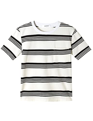T-Shirt Jungen Mädchen Streifen Rundhalsausschnitt Kurzarm Baumwolle Tops für Kinder Weiß Schwarz Gestreift 7-8 Jahre von Dybker