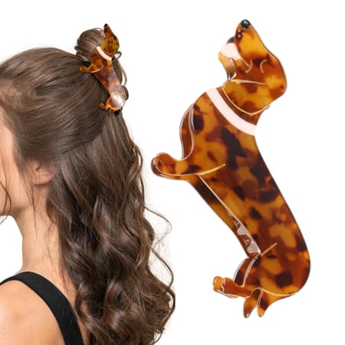 Dyeulget Dackel-Krallenklammern, Hunde-Haarklammern, Haarklammern in Tierform, Acetat-Haarklammern, rutschfeste Haarspange, Dackel-Haar-Accessoire für Frauen, glattes, lockiges Haar von Dyeulget