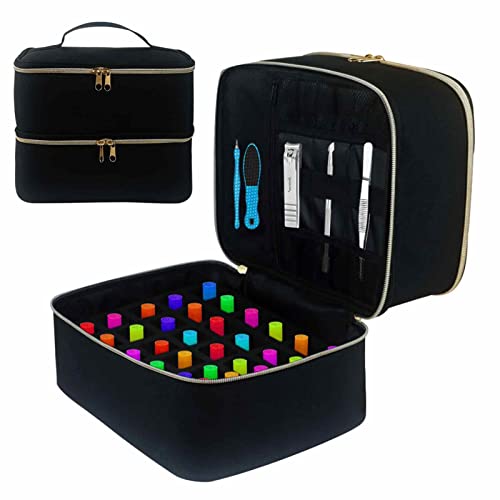 Dyeulget Nagellack-Organizer-Etui, große Nagellack-Aufbewahrungs-Tragetasche für 30 Flaschen, doppellagige tragbare Make-up-Box für Nageltrocknerlampe, Nail-A-rt-Werkzeug-Zubehör von Dyeulget