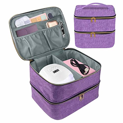 Dyeulget Nagellack-Organizer-Etui, große Nagellack-Aufbewahrungs-Tragetasche für 30 Flaschen, doppellagige tragbare Make-up-Box für Nageltrocknerlampe, Nail-A-rt-Werkzeug-Zubehör von Dyeulget