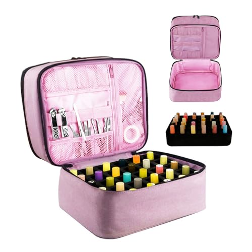 Dyeulget Nagellack-Organizer-Etui, große Nagellack-Aufbewahrungs-Tragetasche für 30 Flaschen, doppellagige tragbare Make-up-Box für Nageltrocknerlampe, Nail-A-rt-Werkzeug-Zubehör von Dyeulget