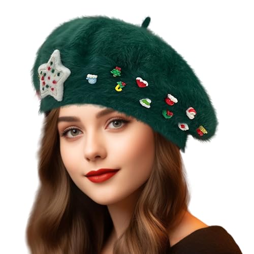 Französische Baskenmützen für Damen, Weihnachtsbaskenmützen für Damen | Wintermütze Weihnachtsmütze warm - Süße Baskenmütze für Damen, französische Baskenmütze, Weihnachtsmütze, Wintermützen Dyeulget von Dyeulget