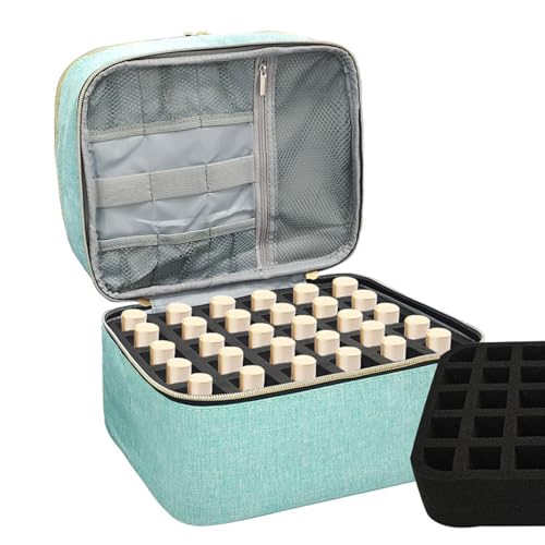 Nagellack-Organizer, große Aufbewahrungstasche für 30 Flaschen, doppellagige, tragbare Make-up-Box für Nageltrockner, Lampe, Nagelkunst-Zubehör, grün, 1 von Dyeulget