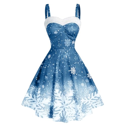 50er Rockabilly Petticoat Kleid Damen Schneeflocken Druck Swing Kleider Ärmellos Sling Ballkleid Hohe Taille Cocktailkleid Retro A-Linien Partykleid Midi Abendkleid Brautjungfern Kleider von Dyhxuan