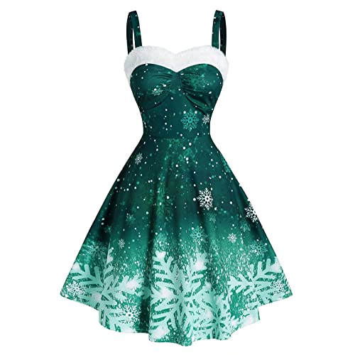 50er Rockabilly Petticoat Kleid Damen Schneeflocken Druck Swing Kleider Ärmellos Sling Ballkleid Hohe Taille Cocktailkleid Retro A-Linien Partykleid Midi Abendkleid Brautjungfern Kleider von Dyhxuan