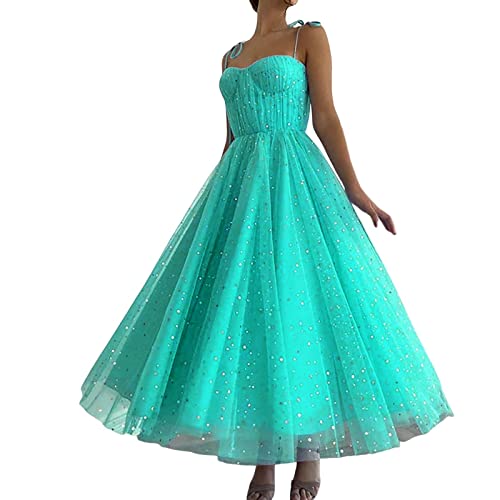 Ballkleid Damen Lang Sexy Tüll Einfarbige Trägerkleid Ärmellos Schulterfrei Partykleid Hohe Taille Cocktailkleid Sling Abendkleid Abiballkleid Knöchellang Maxikleid Hochzeitskleid von Dyhxuan