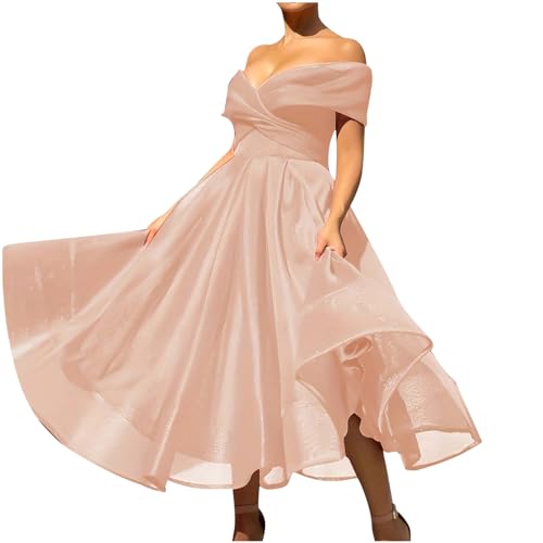 Ballkleid Damen Lang Sexy Tüll Einfarbige Trägerkleid Ärmellos Schulterfrei Partykleid Hohe Taille Cocktailkleid Sling Abendkleid Abiballkleid Knöchellang Maxikleid Hochzeitskleid von Dyhxuan