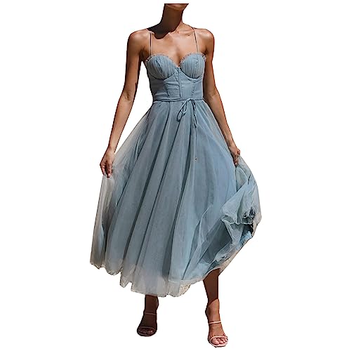 Ballkleid Damen Lang Sexy Tüll Einfarbige Trägerkleid Ärmellos Schulterfrei Partykleid Hohe Taille Cocktailkleid Sling Abendkleid Abiballkleid Knöchellang Maxikleid Hochzeitskleid von Dyhxuan